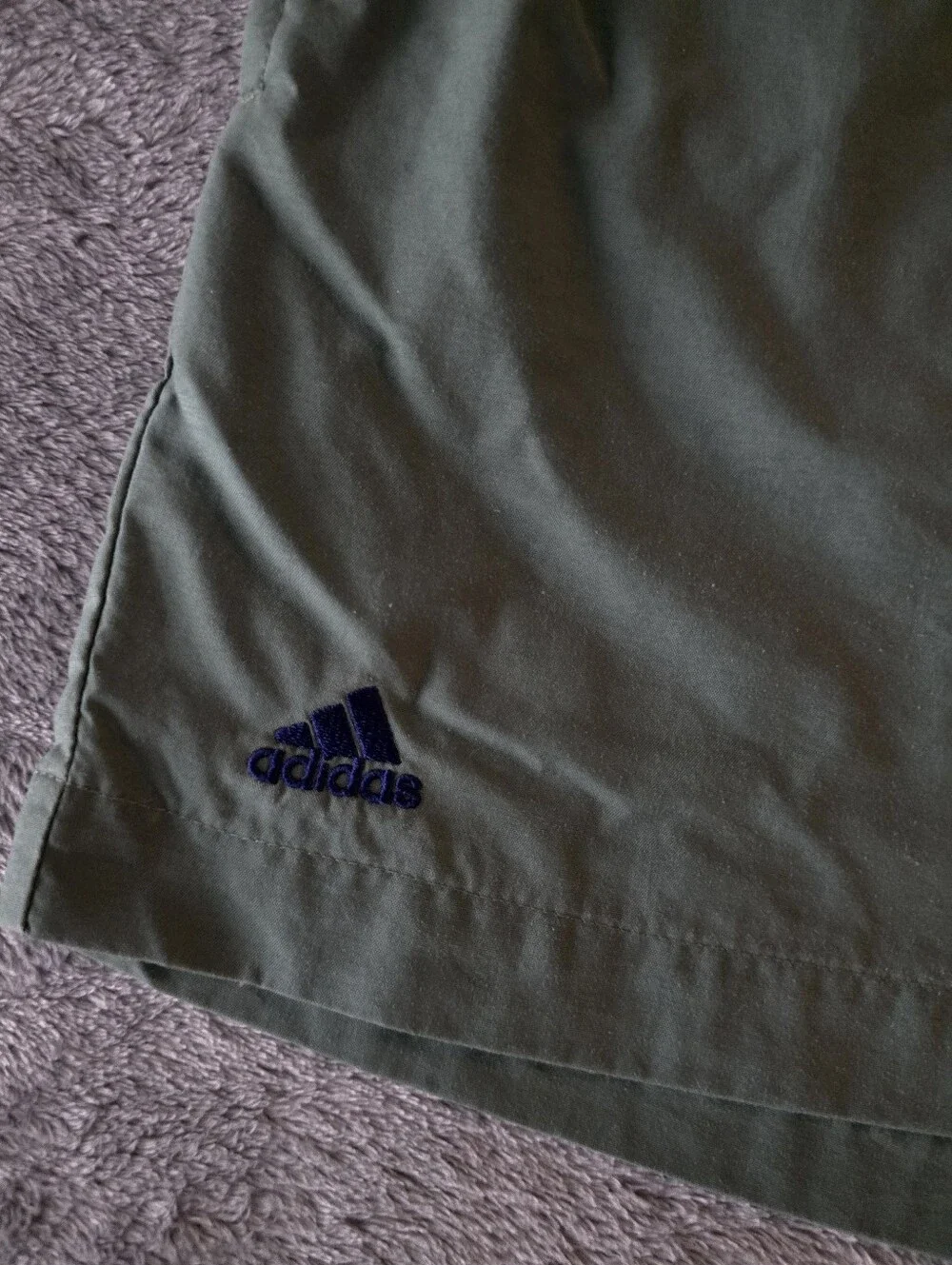 Vintage 90s Adidas Nylon Volley Shorts Olive Green 3-Stripe Men's M ART 275010